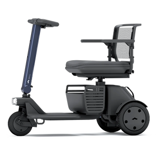 WHILL Model R 3-Wheel mobility scooter with a blue tiller cover, side view