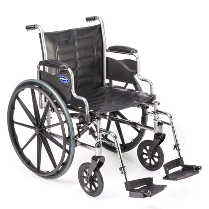 Invacare Tracer EX2 wheelchair, front three-quarter view with full-length arms and swing-away footrests