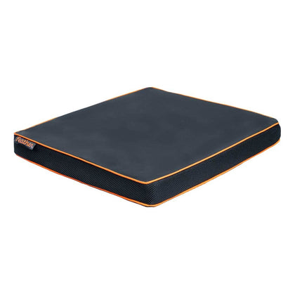Feather wheelchair cushion, 18" wide, black with orange piping