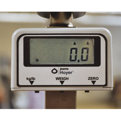 The Joerns digital scale of the Hoyer HPL450 with its weigh and zero buttons, from the HPL450 specification sheet
