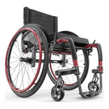 Motion Composites APEX C with Burgundy color accents and matching Air Grip handrims, front three quarter view