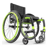 Motion Composites APEX C with Acid Green color accents and matching Air Grip handrims, front three quarter view