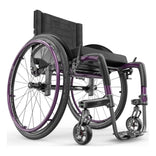 Motion Composites APEX C with Plum Purple color accents and matching Air Grip handrims, front three quarter view