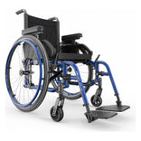 Motion Composites Helio A7 in Sapphire Blue with matching Air Grip handrims, front three quarter view