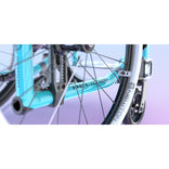 Motion Composites Helio Kids C frame and rear wheel, close up