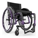 Motion Composites Veloce in Electric Purple with matching Air Grip handrims, front three quarter view