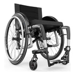 Motion Composites Veloce in White with matching Air Grip handrims, front three quarter view