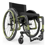 Motion Composites Veloce in Khaki Green with matching Air Grip handrims, front three quarter view