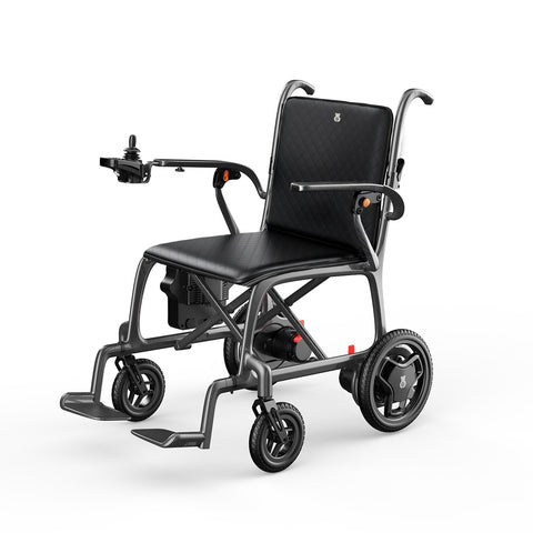 Paiseec Q5 carbon fiber folding electric wheelchair in black, from the front left