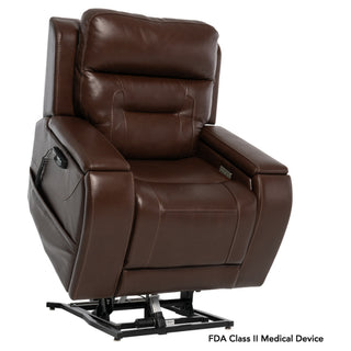 Pride VivaLift Premier lift chair in Sorrento Coffee, lifted to standing and facing right