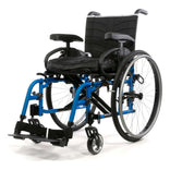 Quickie 2 in blue with swing-away armrests and footrests