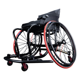 RGK AllCourt basketball wheelchair, black frame with red handrims