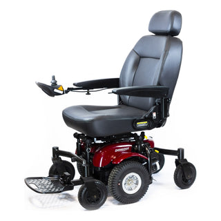 Shoprider 6Runner 10 power wheelchair in red, left front three-quarter view