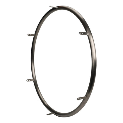Spinergy satin titanium handrim at an angle, showing its mounting tabs