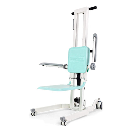 SuperHandy GoRise TX transfer lift with the seat lowered, on four wheels