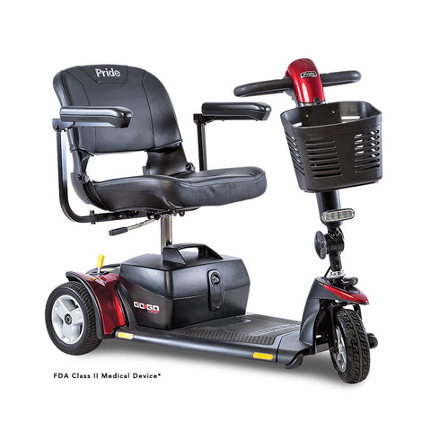 Pride Go Go Sport 3-Wheel mobility scooter in Red, right three-quarter view