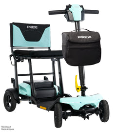 Pride Go Go Super Portable folding travel scooter in Mint, right three-quarter view