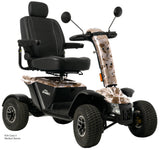 Pride Baja Wrangler 2 off-road mobility scooter in Desert Camo, three-quarter beauty view