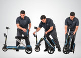 Pride i-Go in matte Iceberg Blue, three-step folding sequence