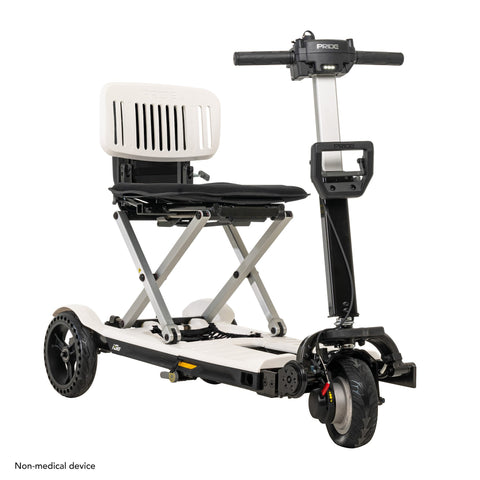 Pride i-Go folding scooter in matte White, right three-quarter view