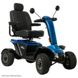 Pride Baja Wrangler 2 off-road mobility scooter in True Blue, three-quarter beauty view