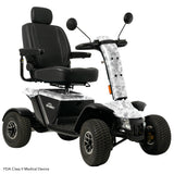 Pride Baja Wrangler 2 off-road mobility scooter in White Camo, three-quarter beauty view