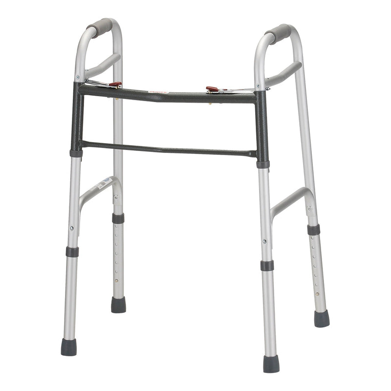 A folding aluminum walker