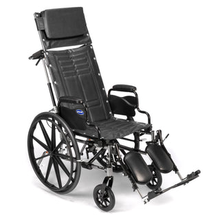 Invacare Tracer SX5 Recliner Custom wheelchair, three-quarter view with headrest and elevating legrests