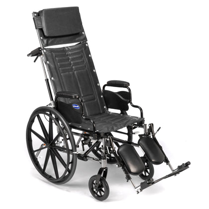 Invacare Tracer SX5 Recliner Custom wheelchair, three-quarter view with headrest and elevating legrests