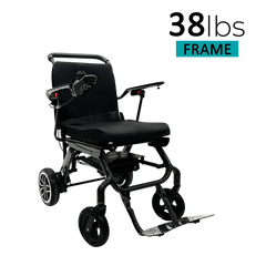 ComfyGo IQ-Carbon folding power wheelchair, upright front three-quarter view