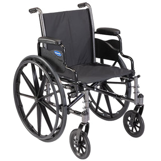Invacare Tracer SX5 Custom wheelchair, three-quarter view with desk length arms, shown without footrests