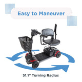 The Adventure Scooter turning, with a 51.1 inch turning radius