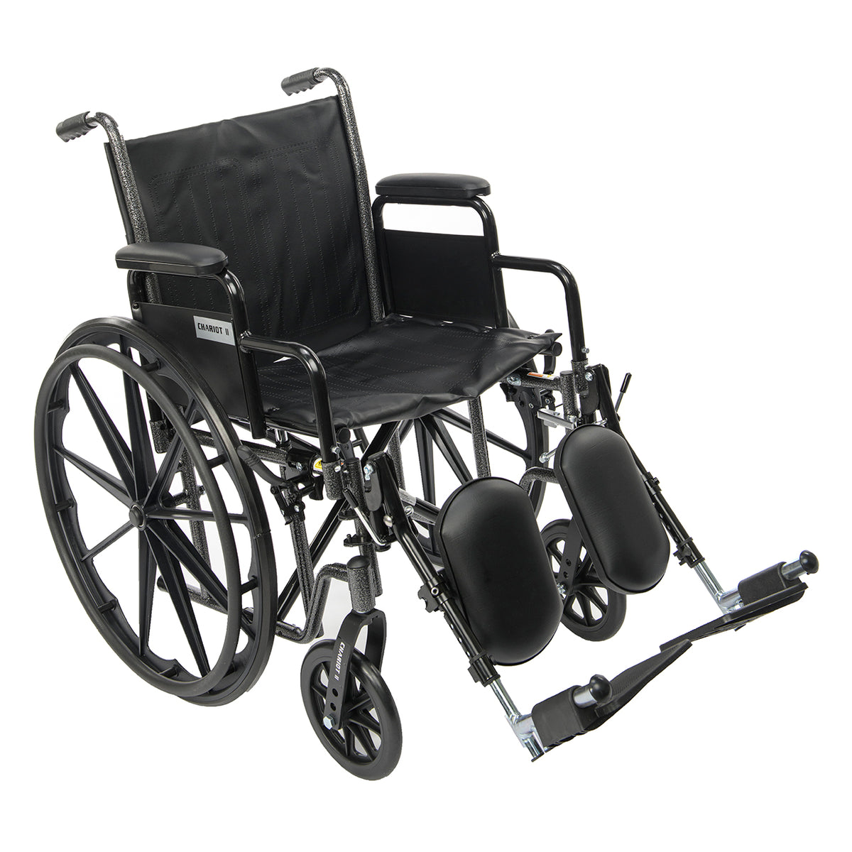 Chariot II wheelchair, three-quarter view facing right, with elevating legrests