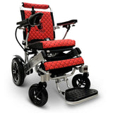 ComfyGo Majestic IQ-8000 folding power wheelchair, silver frame with the red cushion