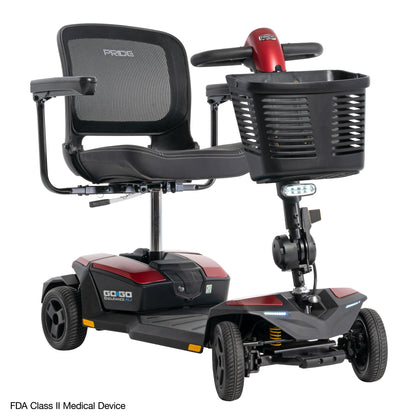 Pride Go Go Endurance AL+ 4-Wheel mobility scooter in Garnet Red, right-facing three-quarter view