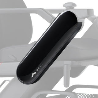 WHILL Model C2 High Back arm cover in black, fitted to the chair