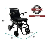 ComfyGo IQ-Carbon dimensions unfolded, 39 inches long by 23 inches wide by 35 inches high