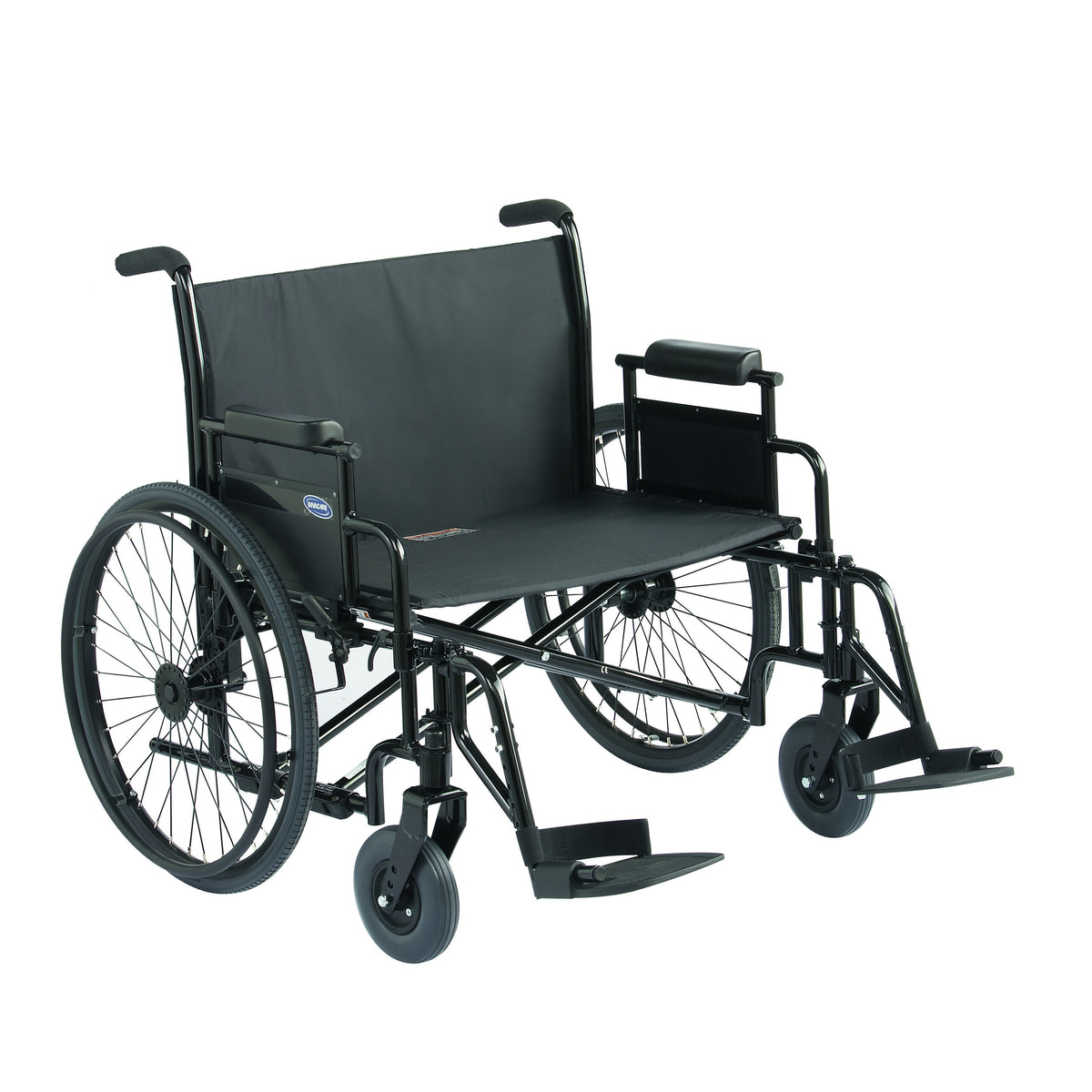 Invacare 9000 Topaz bariatric wheelchair, three-quarter view with swing-away footrests