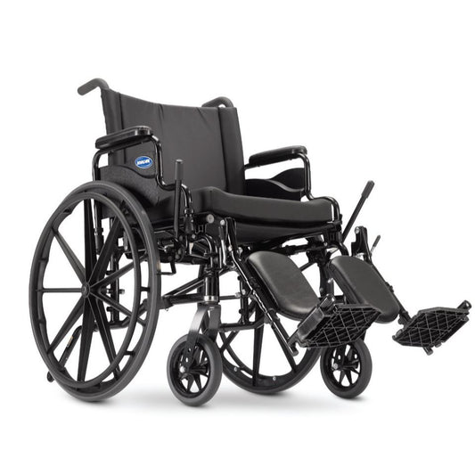 Invacare 9000 XDT heavy-duty wheelchair, three-quarter view with elevating legrests