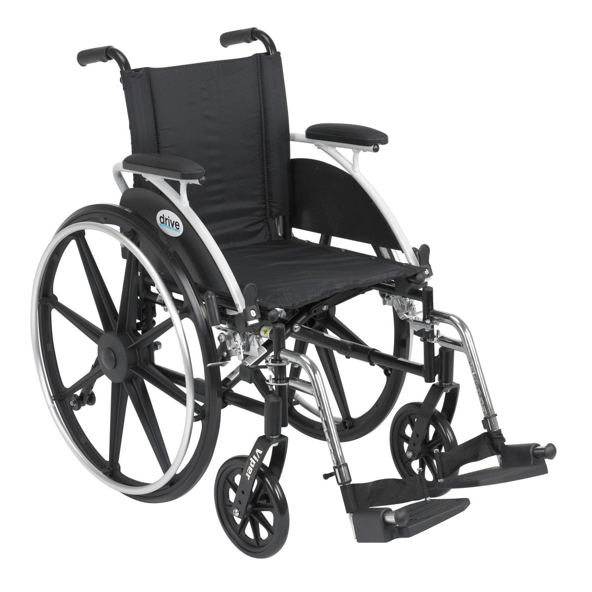 Drive Viper Jr. Wheelchair with swing-away footrests, three-quarter view facing right