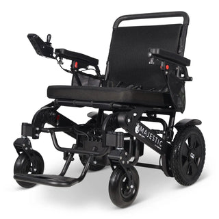 ComfyGo Majestic 440 HD Plus heavy duty folding power wheelchair, front three-quarter view with the black standard seat