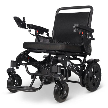 ComfyGo Majestic 440 HD Plus heavy duty folding power wheelchair, front three-quarter view with the black standard seat