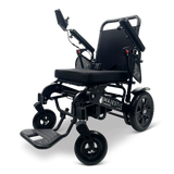 ComfyGo IQ-7000 AF Classic power wheelchair, black frame with the standard black seat, three-quarter front view.