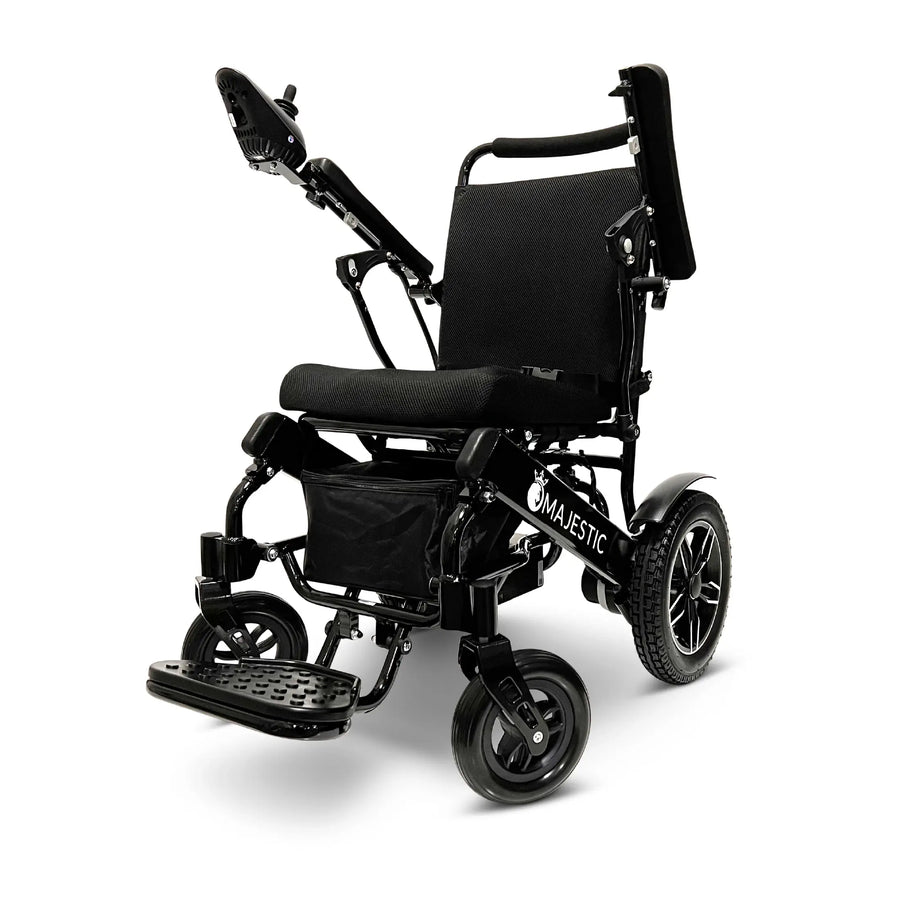 ComfyGo Majestic IQ-8000 folding power wheelchair, black frame with the standard cushion
