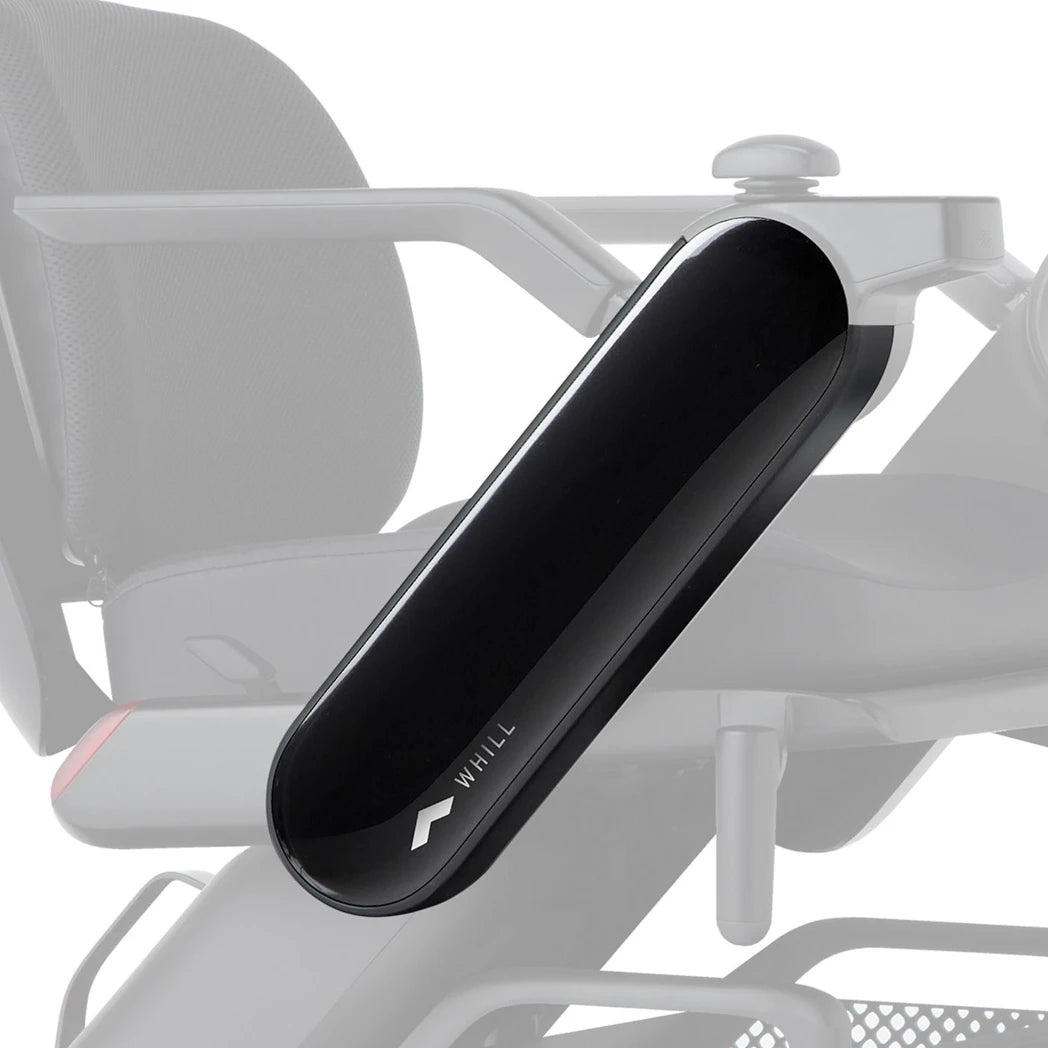 WHILL Model C2 arm cover in black, fitted to the chair