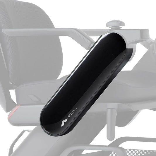 WHILL Model C2 arm cover in black, fitted to the chair