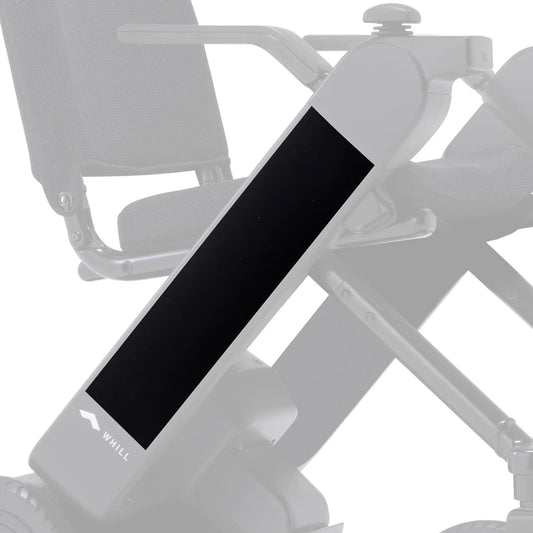 WHILL Model F arm cover in black, fitted to the chair