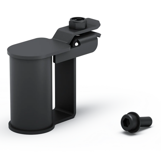 WHILL accessory mount bracket fitted to the armrest of a Model R mobility scooter