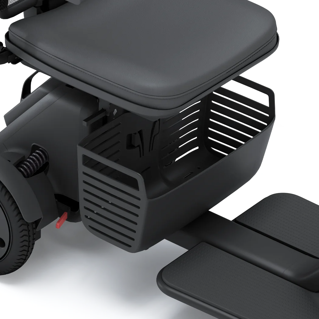 WHILL underseat basket fitted to a Model R mobility scooter