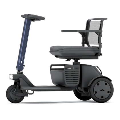 WHILL Model R 3-Wheel mobility scooter with a blue tiller cover, side view